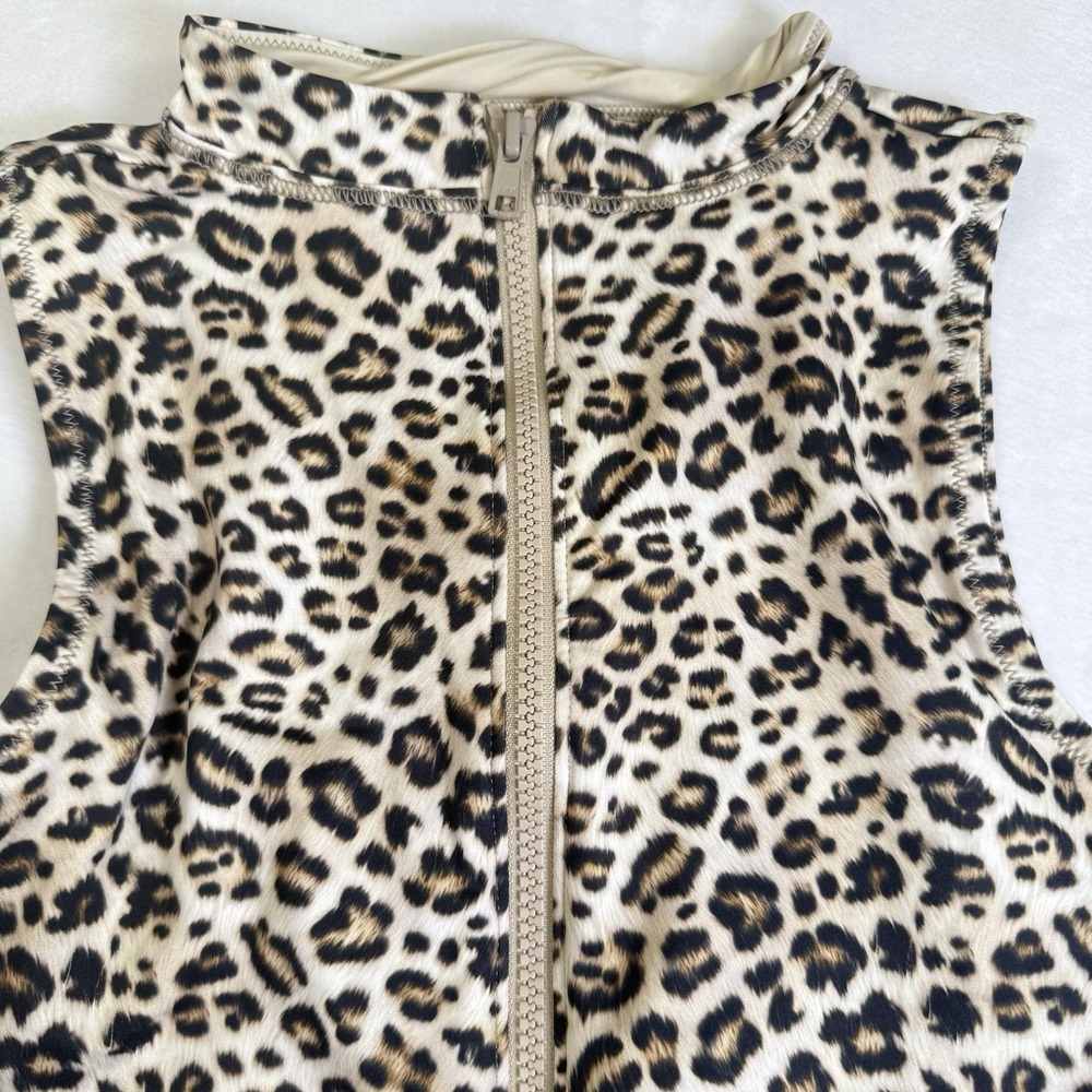 NWT SKIMS Signature Swim Zip Front Sleeveless 1 Piece Champagne Leopard Print M - Picture 11 of 11